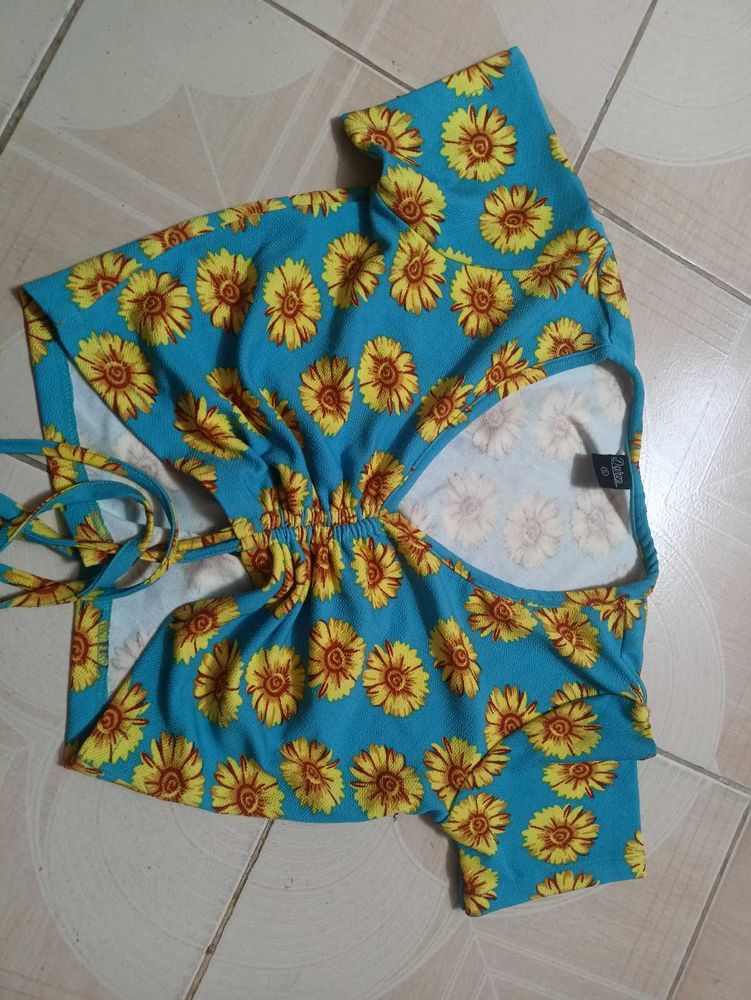 Sunflower Print Crop Top