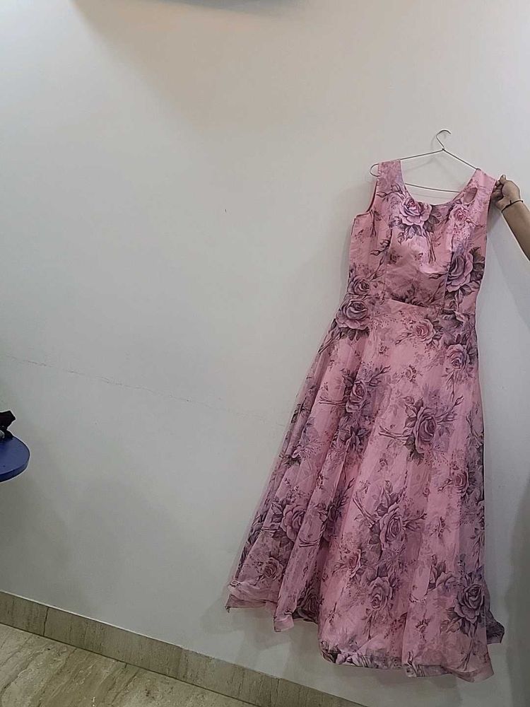 Pink Floral Print Maxi Dress