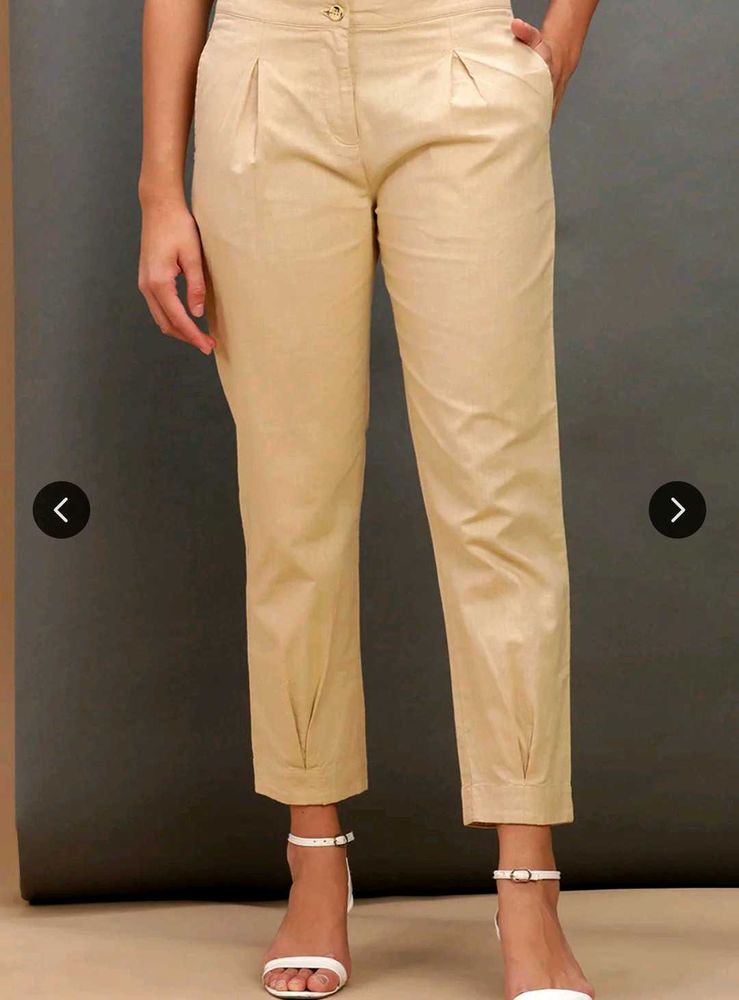 Pleated Beige Casual Pants