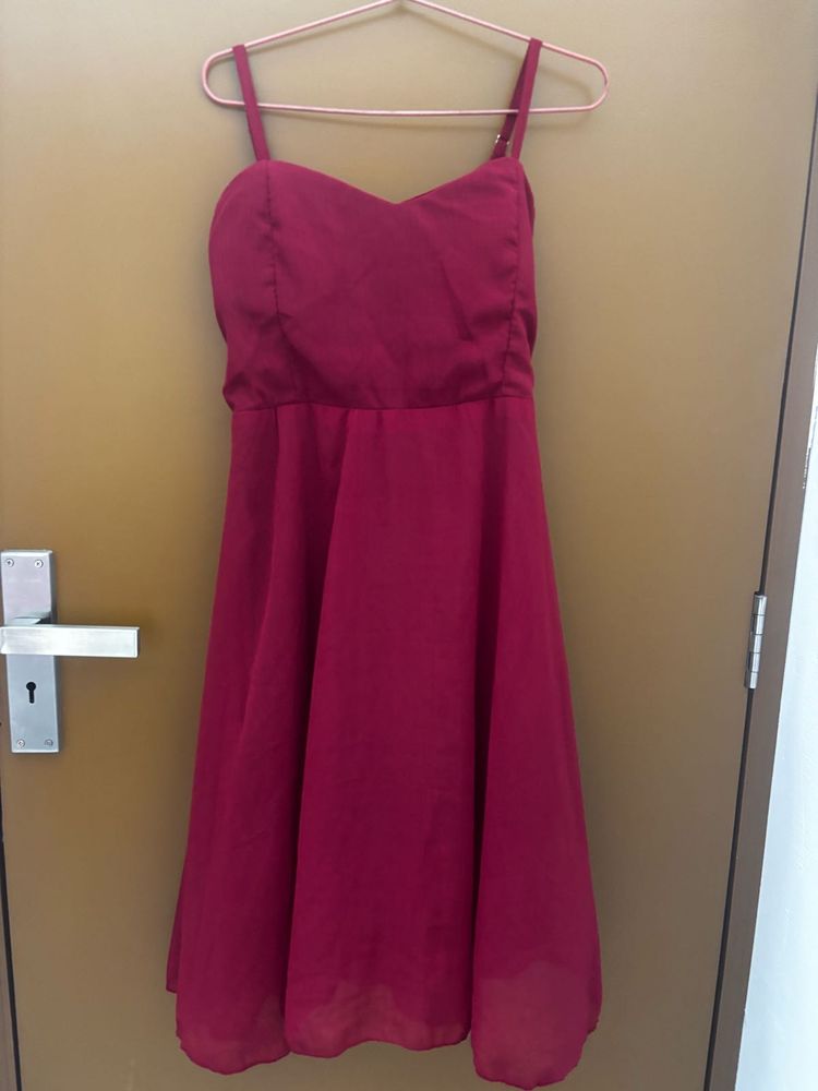 Dark Red Padded Party Dress With Adjustable Straps