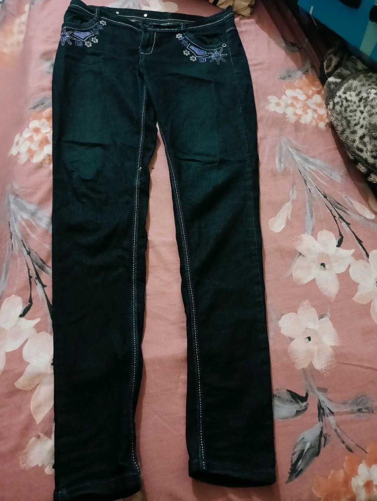 Embroidered Dark Wash Jeans