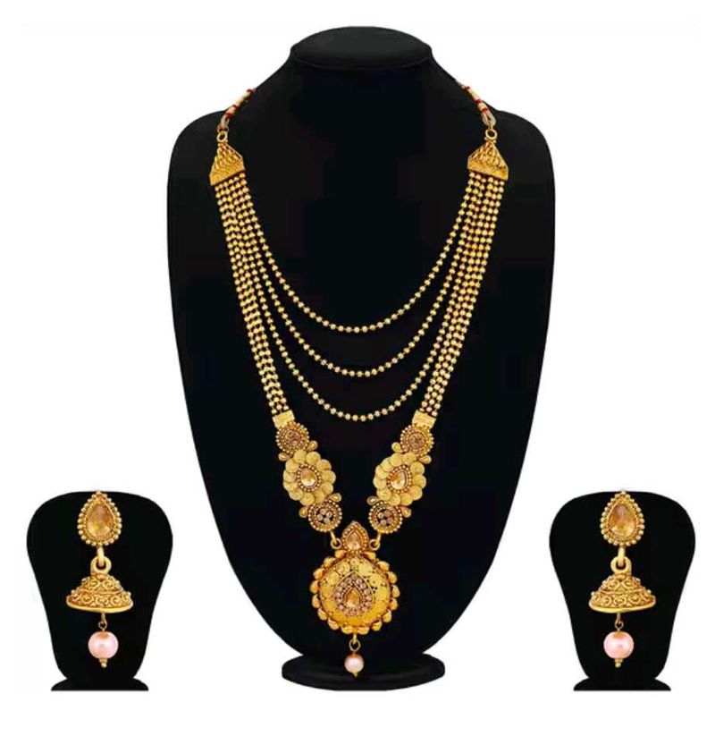 Elegant gold plated long haram Necklace set