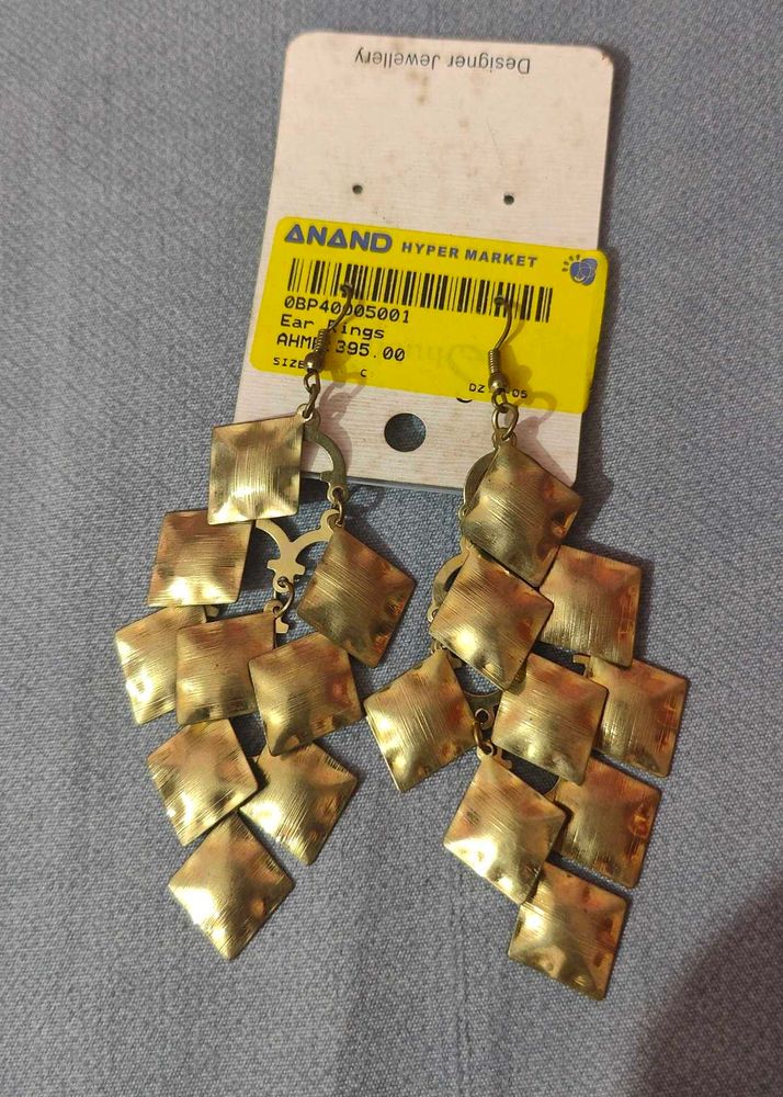 Gold Tone Square Drop Earrings