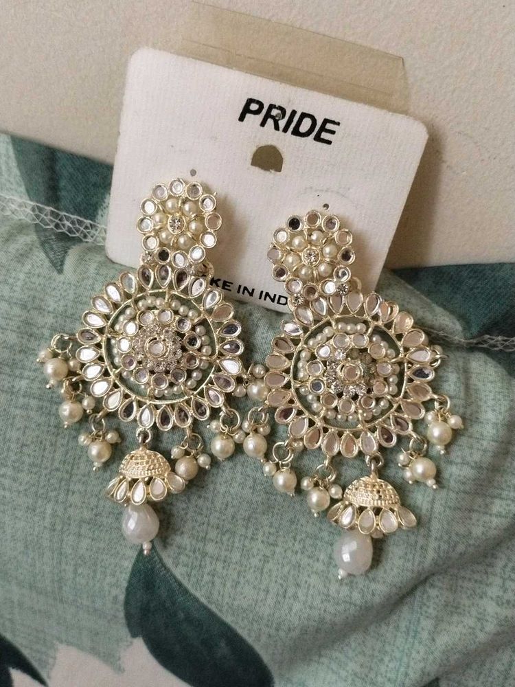 Statement Mirror &amp; Pearl Jhumka Earrings