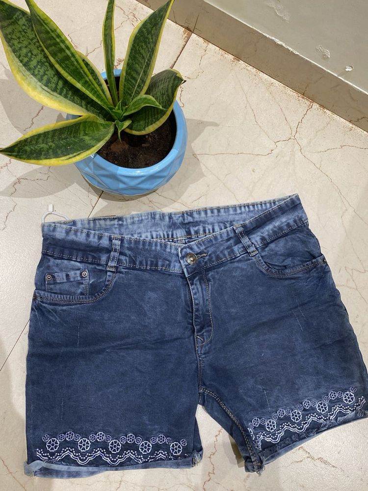 Denim Shorts with Lace Detail