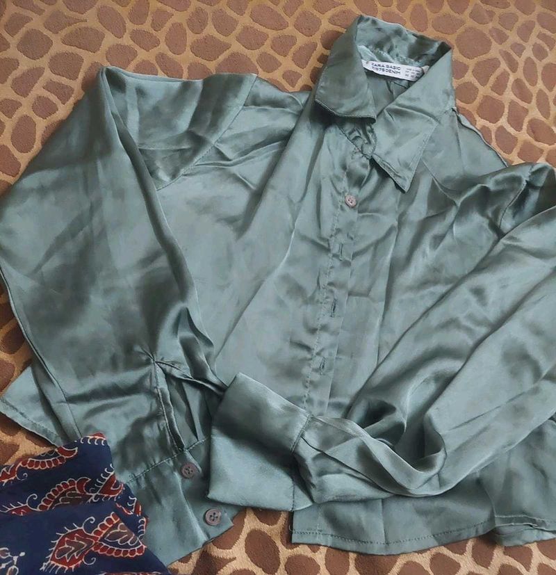 Zara satin Green Shirt
