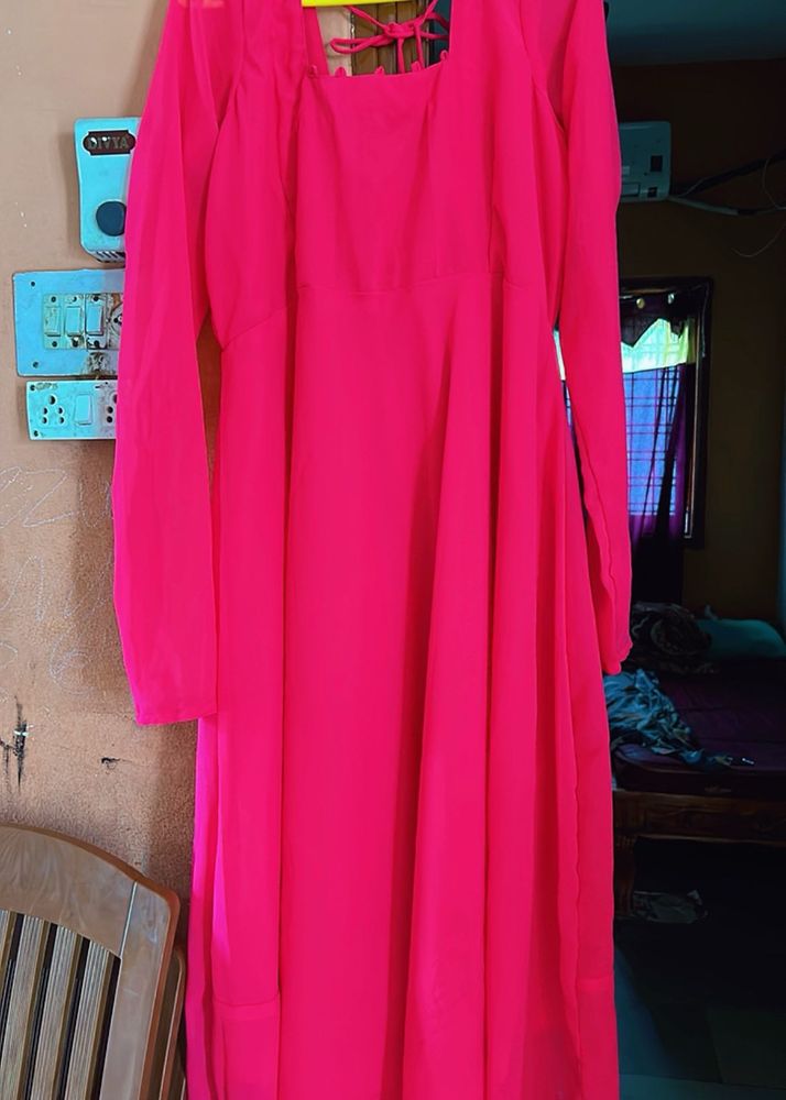 Pink soild plain anarkali