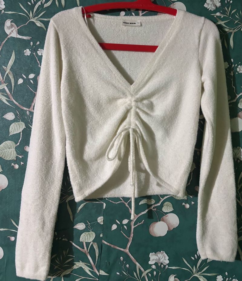 String Pull Sweater - White