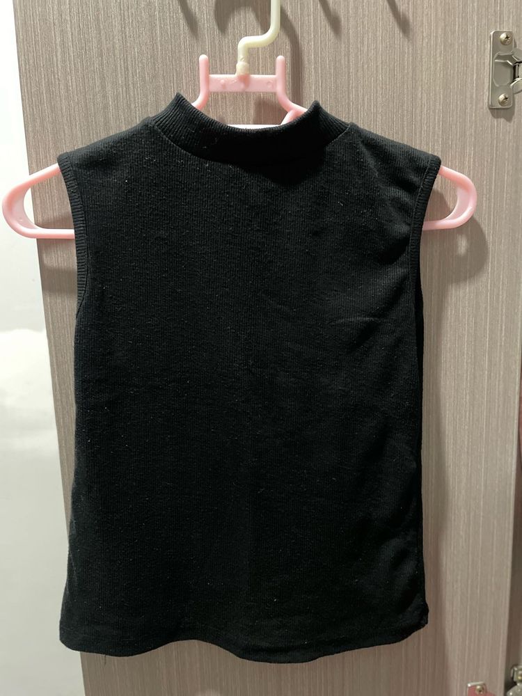 Black High Neck Crop Top