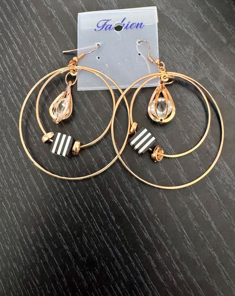 Rose Gold Color Crystal Hoop Earrings