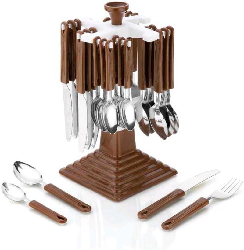 24-Piece Cutlery Set With Brown Handles&amp; 4 Glasses