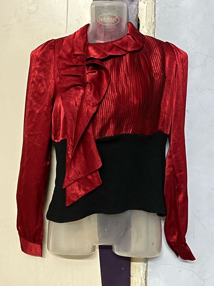Pintrest Korean Silk Red &amp; Black Top