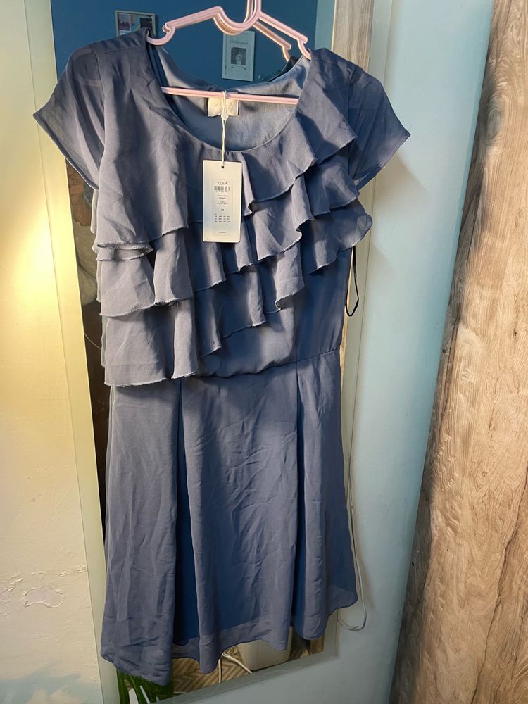 Elegant Ruffled Blue Dress (negotiatable )