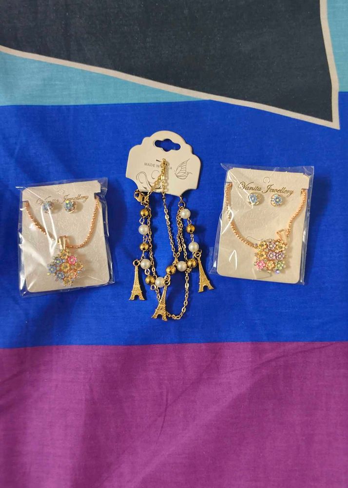 Combo Of 3 Piece 1Braclet And 2 Pendant Set