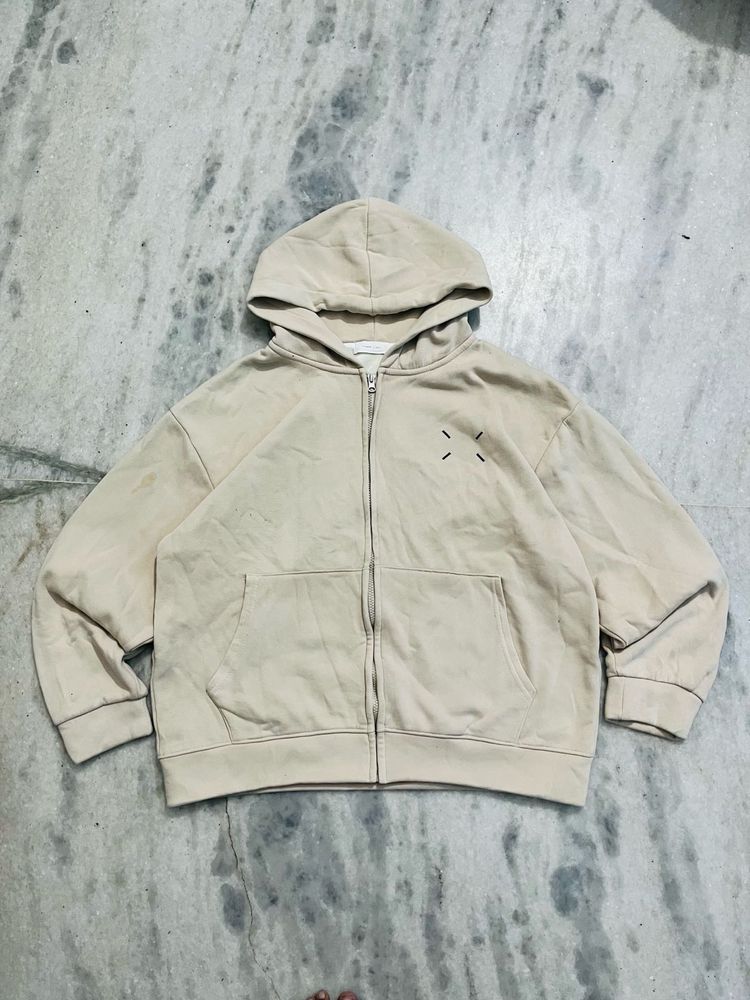 Beige Zip-Up Hoodie