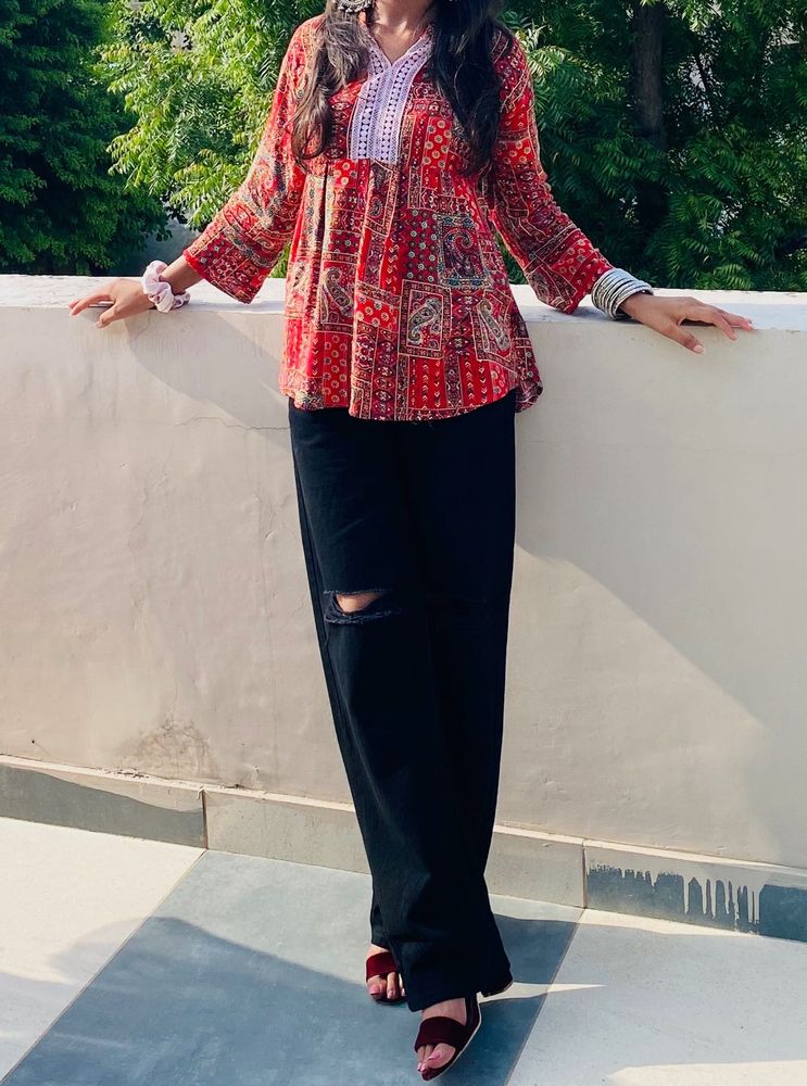 Boho Print Red Short Kurti