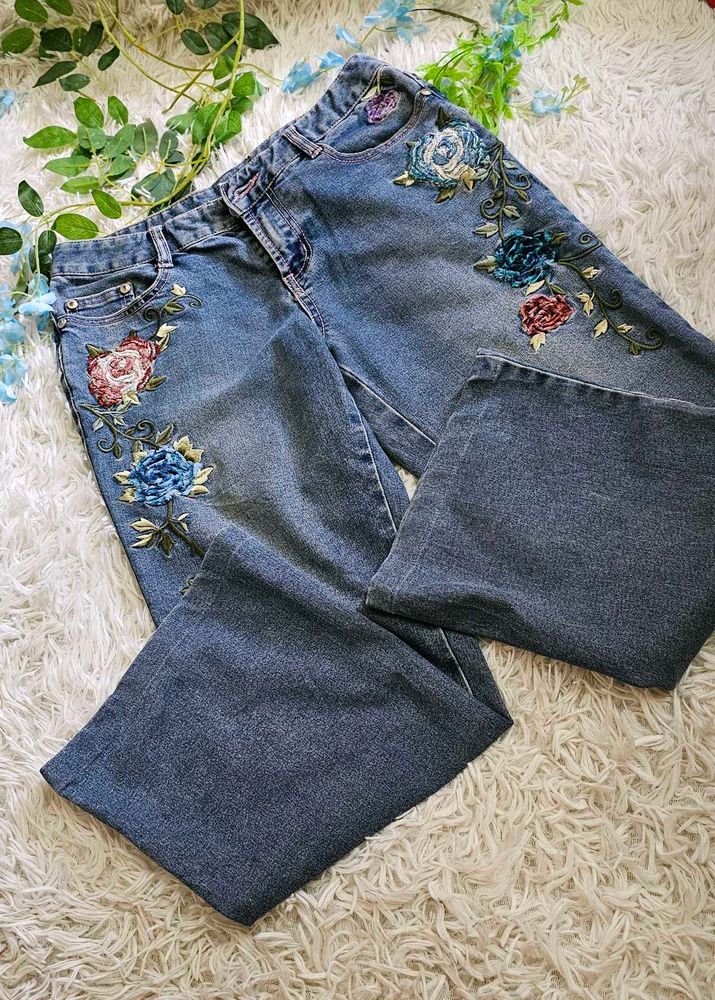 Embroidered Floral Jeans