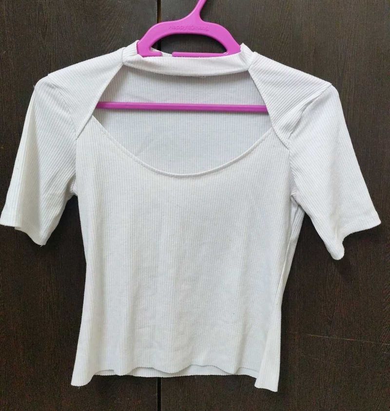 White Cut Out Top