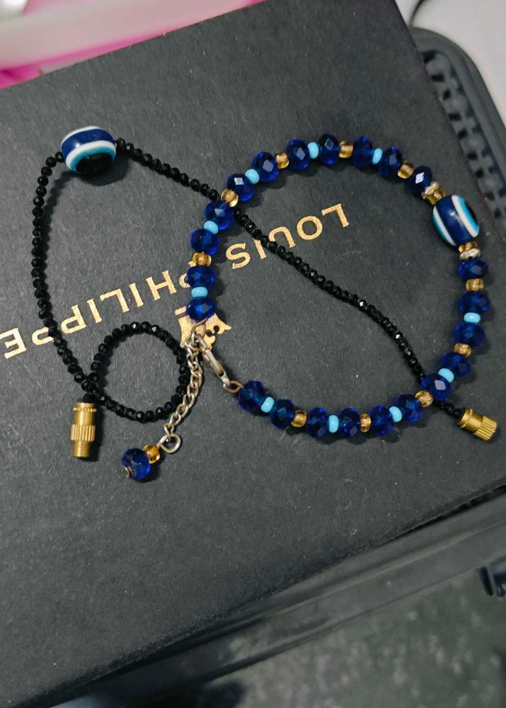 Blue Beaded Evil Eye Bracelet &amp; Necklace
