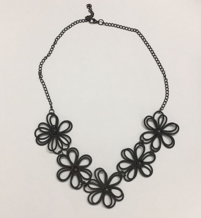 Floral Metal Oxidised Twisted Wire Spring Statement Necklace