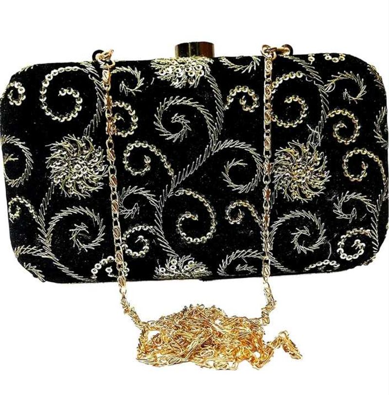 Elegant Black &amp; Gold Embellished Clutch