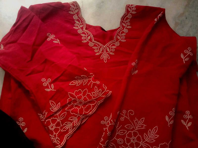 Red Embroidered Kurta
