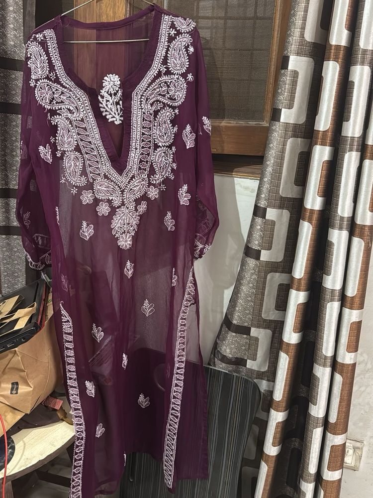Purple Chikankari Kurti