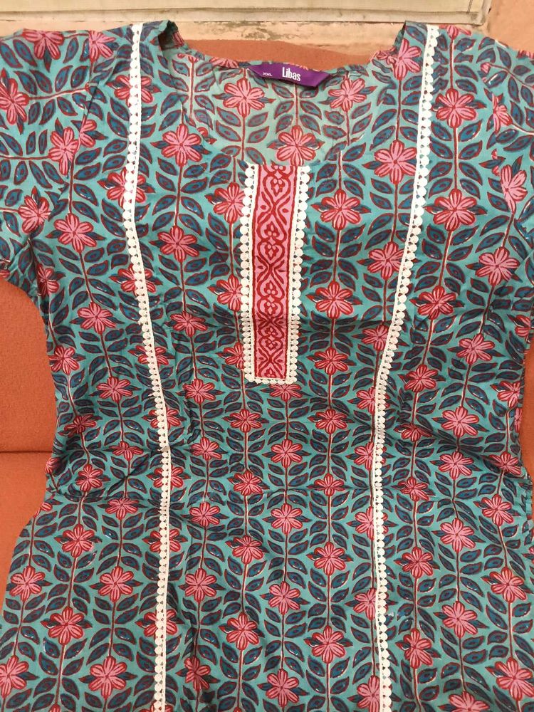 Block Print Pink Kurti Set with Bottom