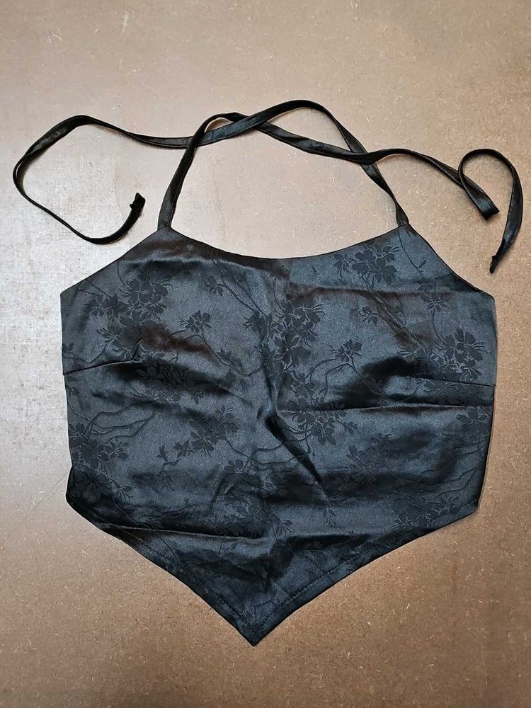 Black Floral Halter Top