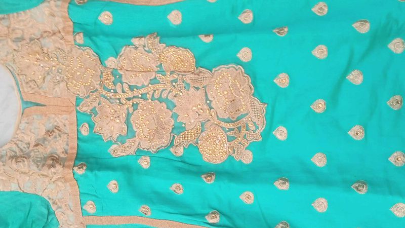 Teal &amp; Gold Embroidered Kurti