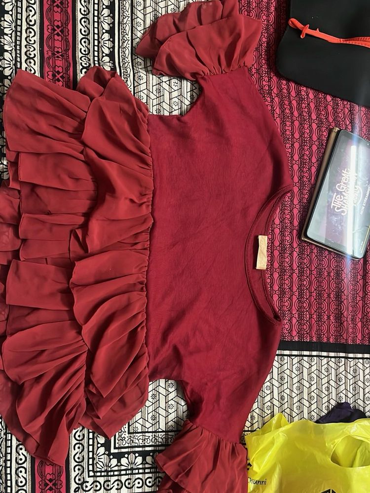 Red Ruffle Detail Top