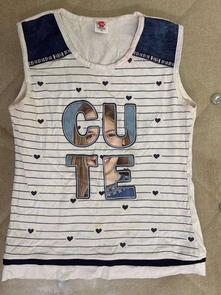 Sleeveless White Tshirt For Young Girl