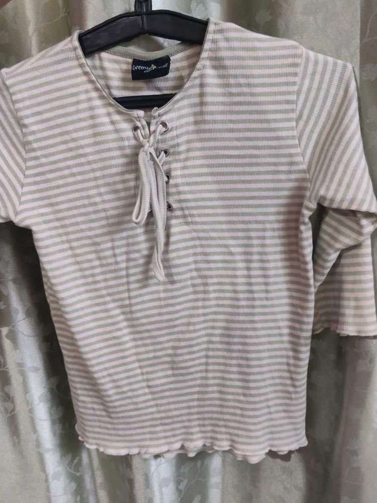 Striped Lace-Up Top