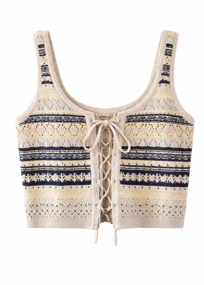 Crochet Knit Lace-Up Tank Top