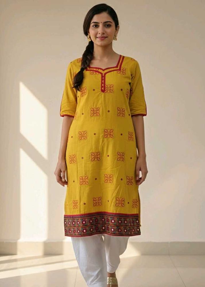 Yellow Embroidered Kurta