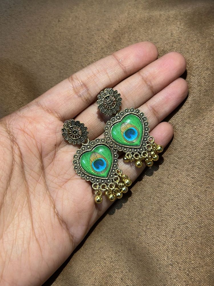 Peacock Heart Jhumka Earrings