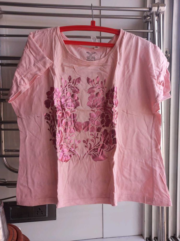 Pink Casual Hosiery T Shirt