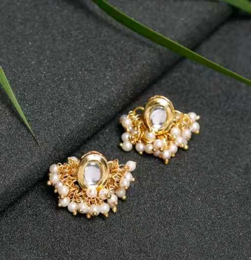 Elegant Kundan Pearl Stud Earrings
