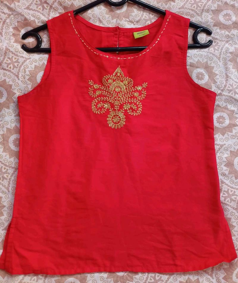Red Embroidered Top