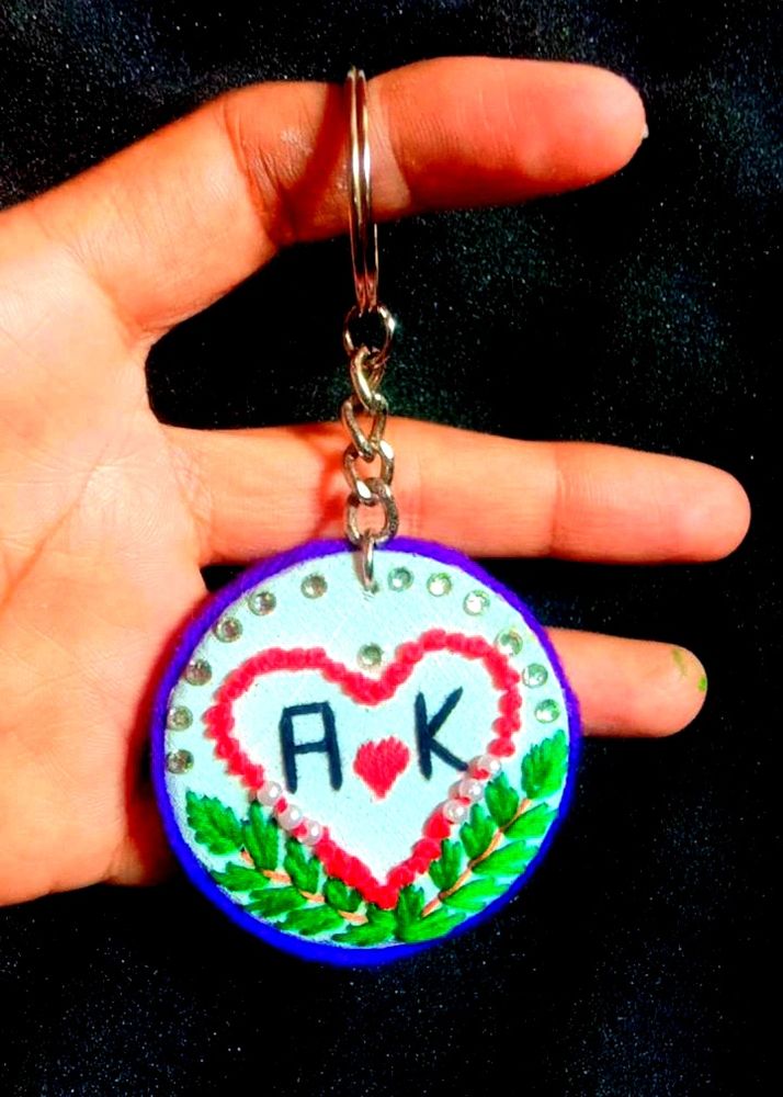 Couple Name Embroidery Keychain