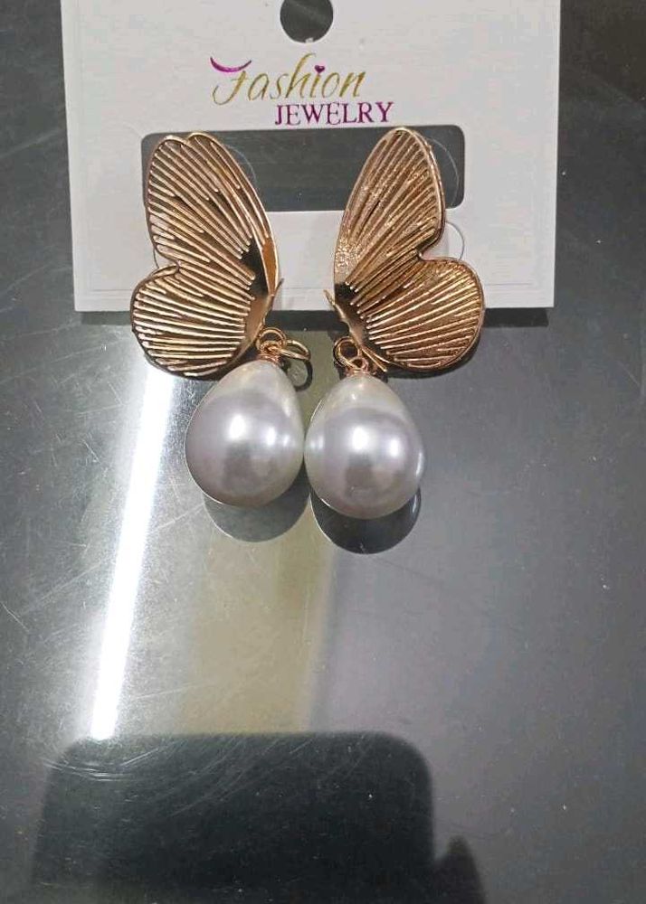 Butterfly Pearl Drop Earrings