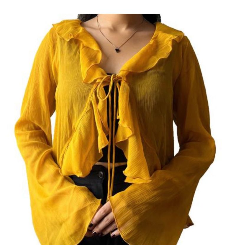 Trendy Yellow Tie-Front Shrug