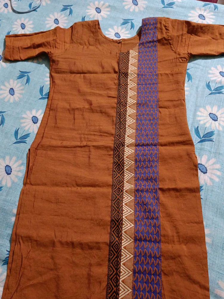 Mustard Brownish Kurti with Decorative Trim