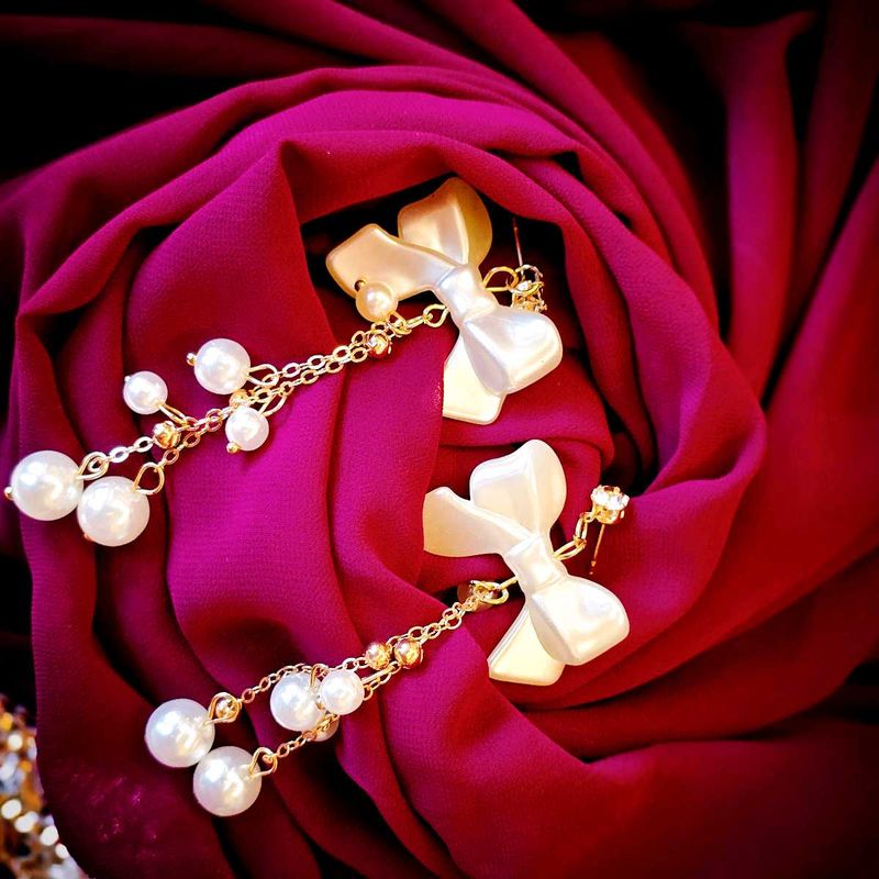 Bow Pearl Drop Earrings