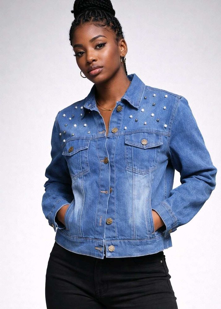 Embellished Denim Jacket, XL Size