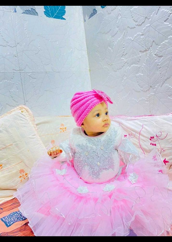Cute Pink Baby Dress &amp; Hat Set