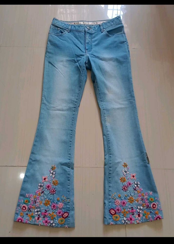Beaded Jeans With Embroidery Work