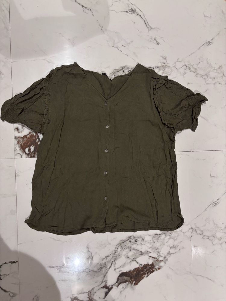 Xxl Olive Green Button-Down Top