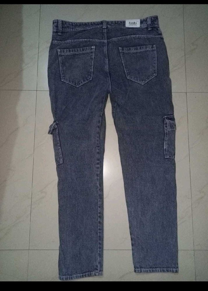 Zara Gray Wash Cargo Jeans