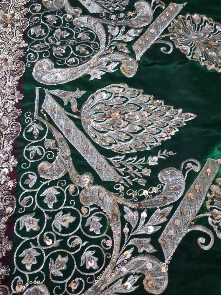 Green  Banaras Embroidered Fabric Heavy Work Saree